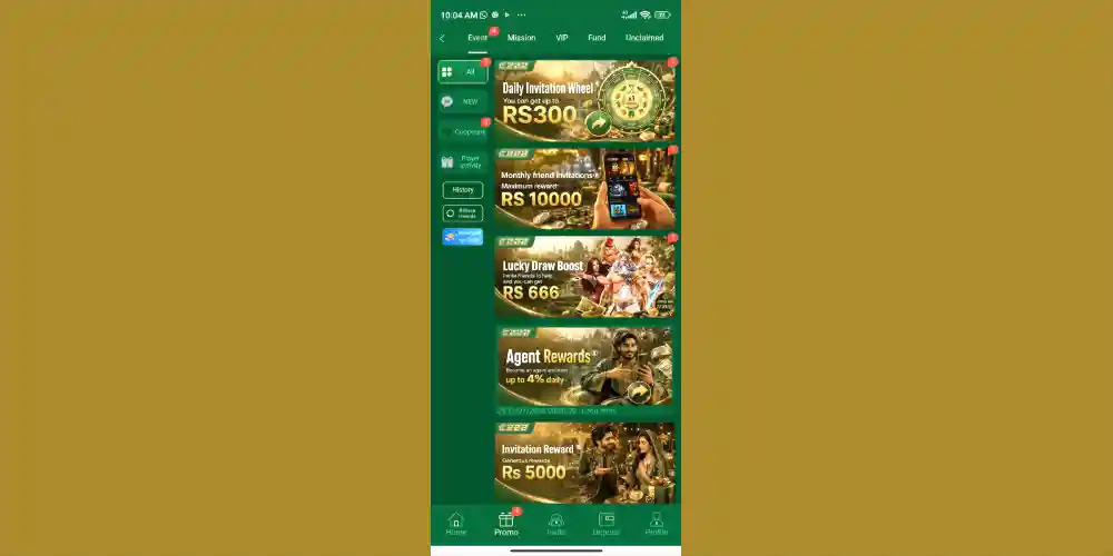 C222 Game home screen showing Promtions and rewards.